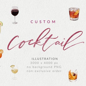 Aangepaste cocktailillustratie op bestelling gemaakt Cocktailafbeelding Cocktail Clipart Op maat gemaakte cocktails Op maat gemaakte bruiloftsbarmenu PNG Cocktails