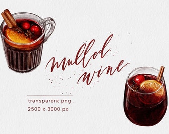 Mulled Wine | Christmas Drink png | Gluhwein | Winter Wine | Winter Drinks Watercolor