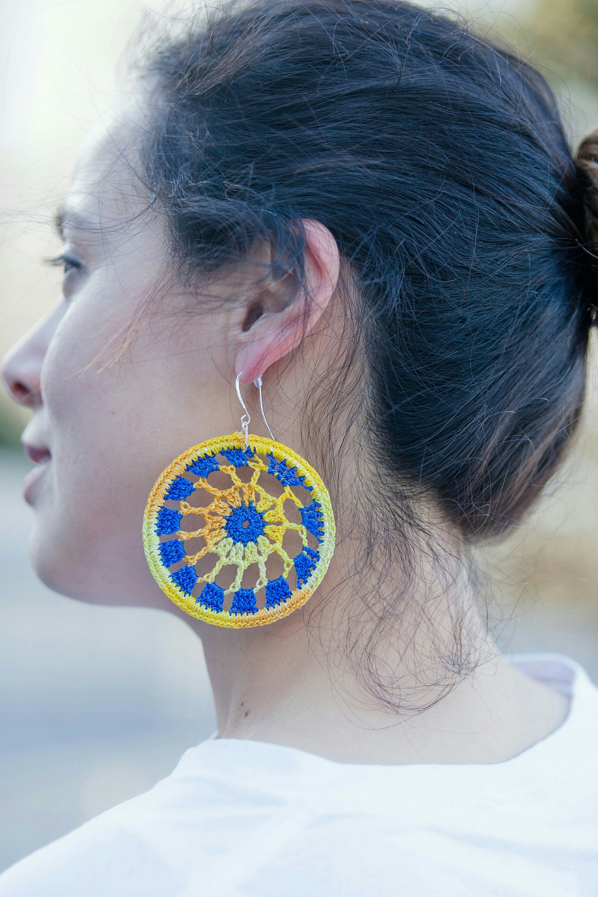 Sterling Silver Nylon Thread Crochet Hoop Earrings. Great Gift Etsy