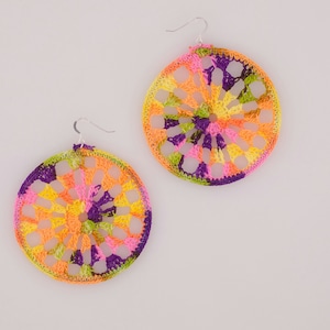 Sterling Silver Multi-Color Nylon Thread Crochet Hoop Earrings. Great Gift For Her.