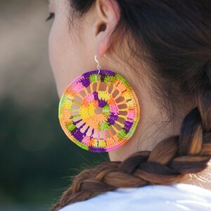Choice of Sterling Silver Solid or Multi-Color Nylon Thread Crochet Hoop Earrings. Great Gift For Her.