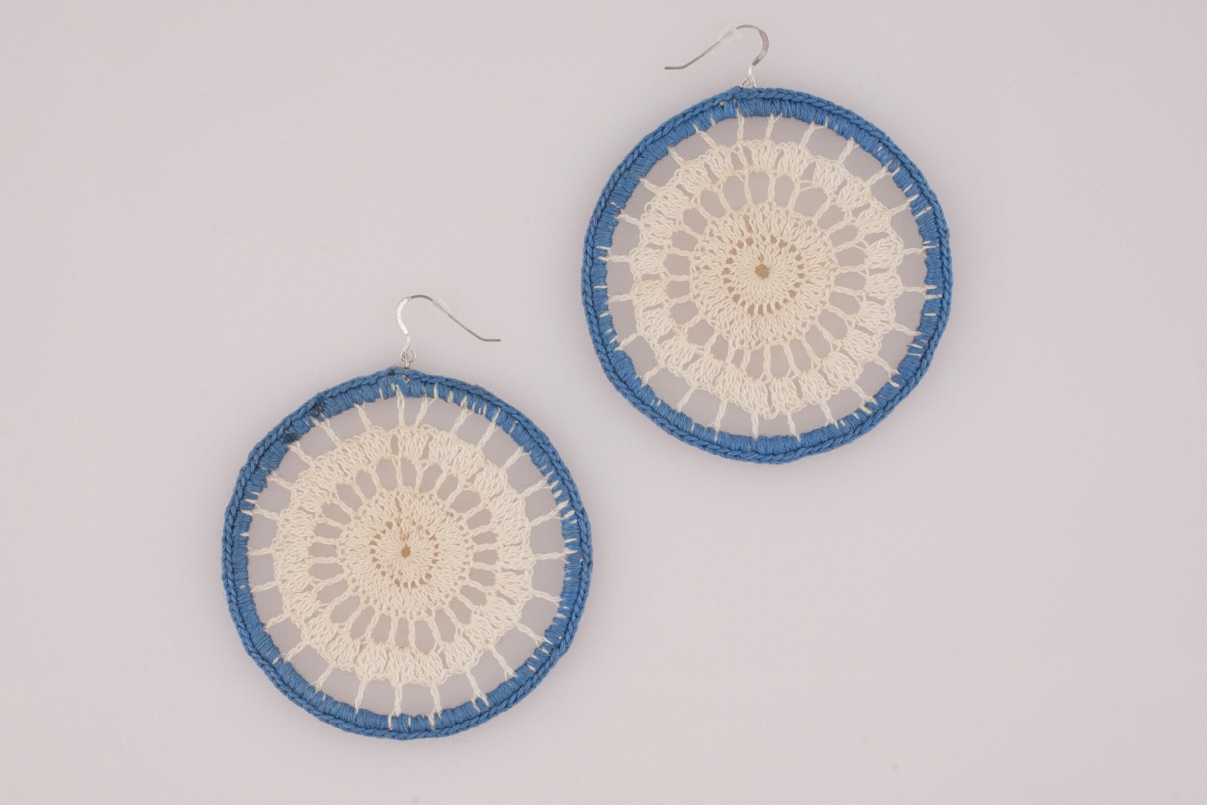 Sterling Silver Blue and White Two Tone Cotton Thread Crochet Etsy