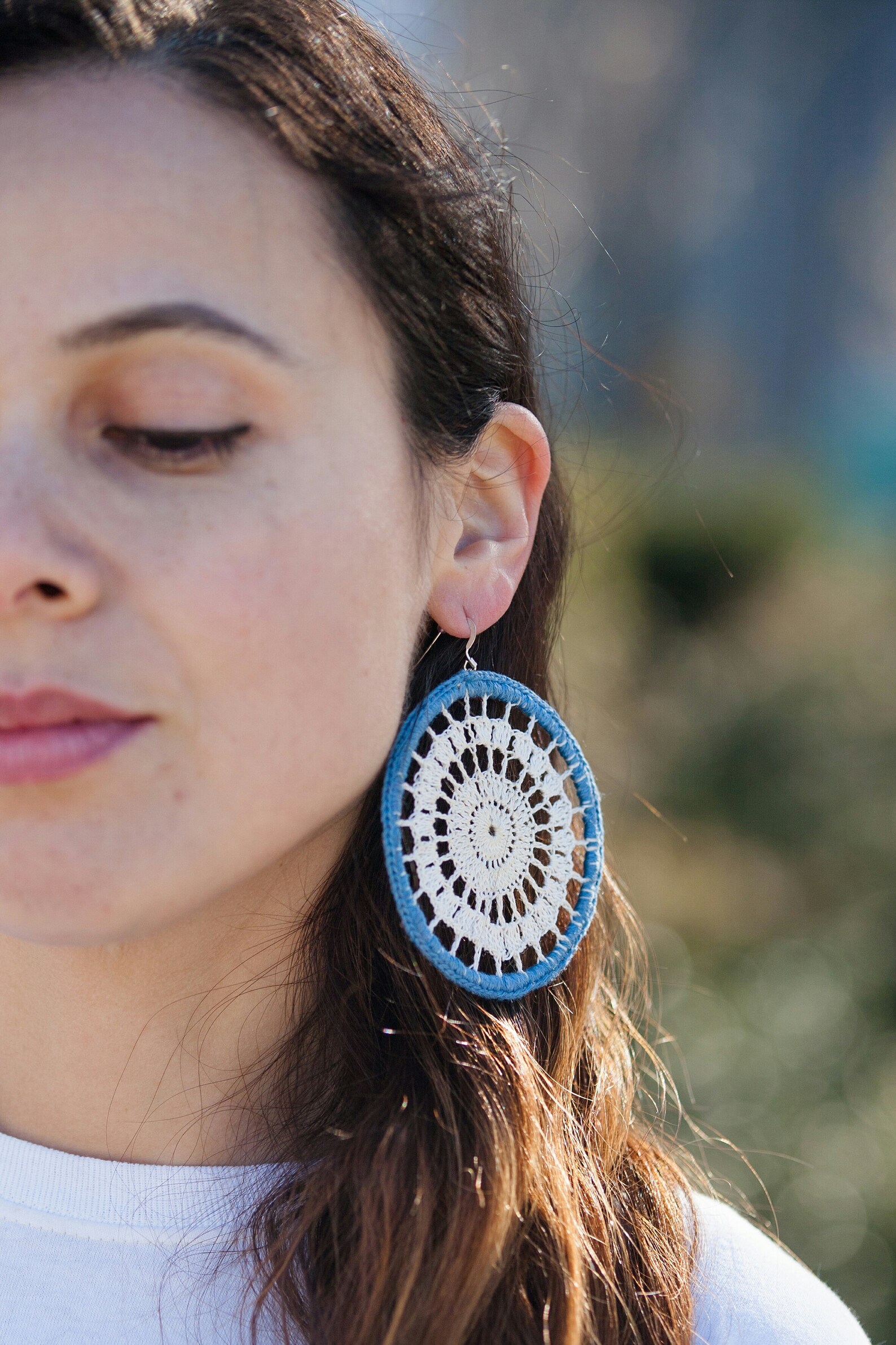 Sterling Silver Blue and White Two Tone Cotton Thread Crochet Etsy