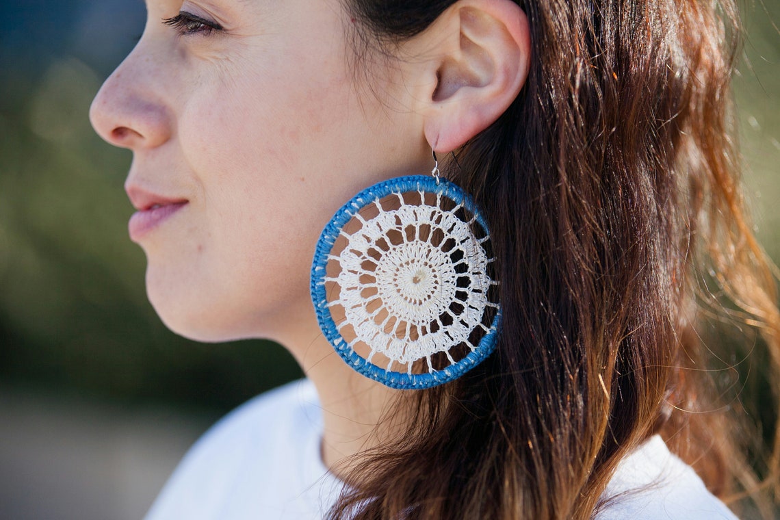 Sterling Silver Blue and White Two Tone Cotton Thread Crochet Etsy