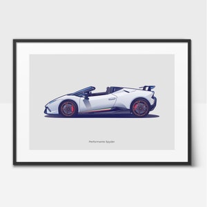 Huracán Performante Spyder Supercar Poster - Illustrated Car Print