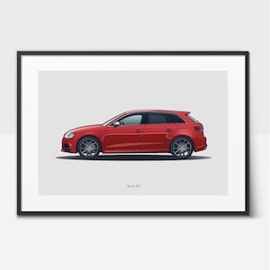 S3 Sportback - Póster de coche, impresión ilustrada de un deportivo deportivo