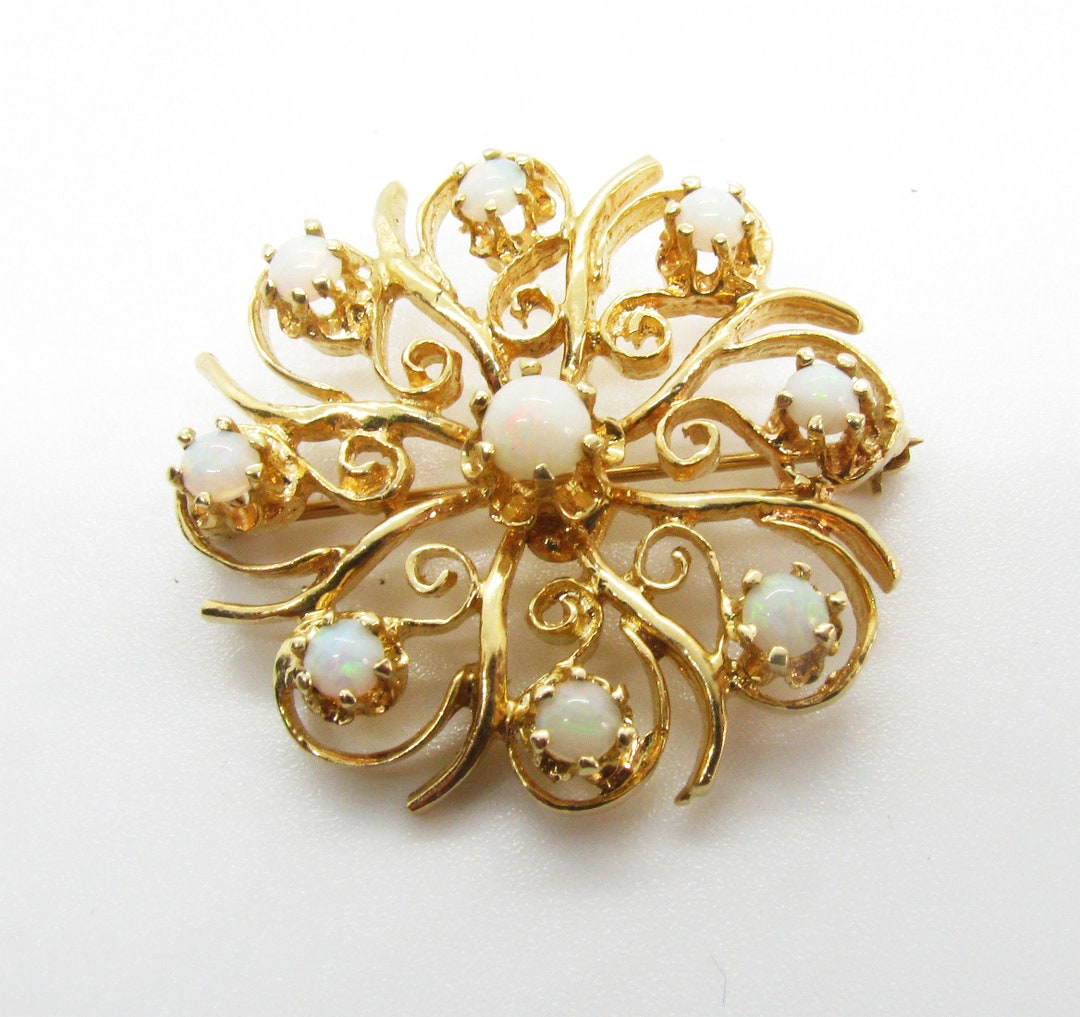 Elegant Mid-century 14K Gold Floral Brooch With Nine Lovely - Etsy