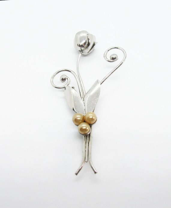 Vintage Mid-Century Manrey Sterling Silver Brooch… - image 1