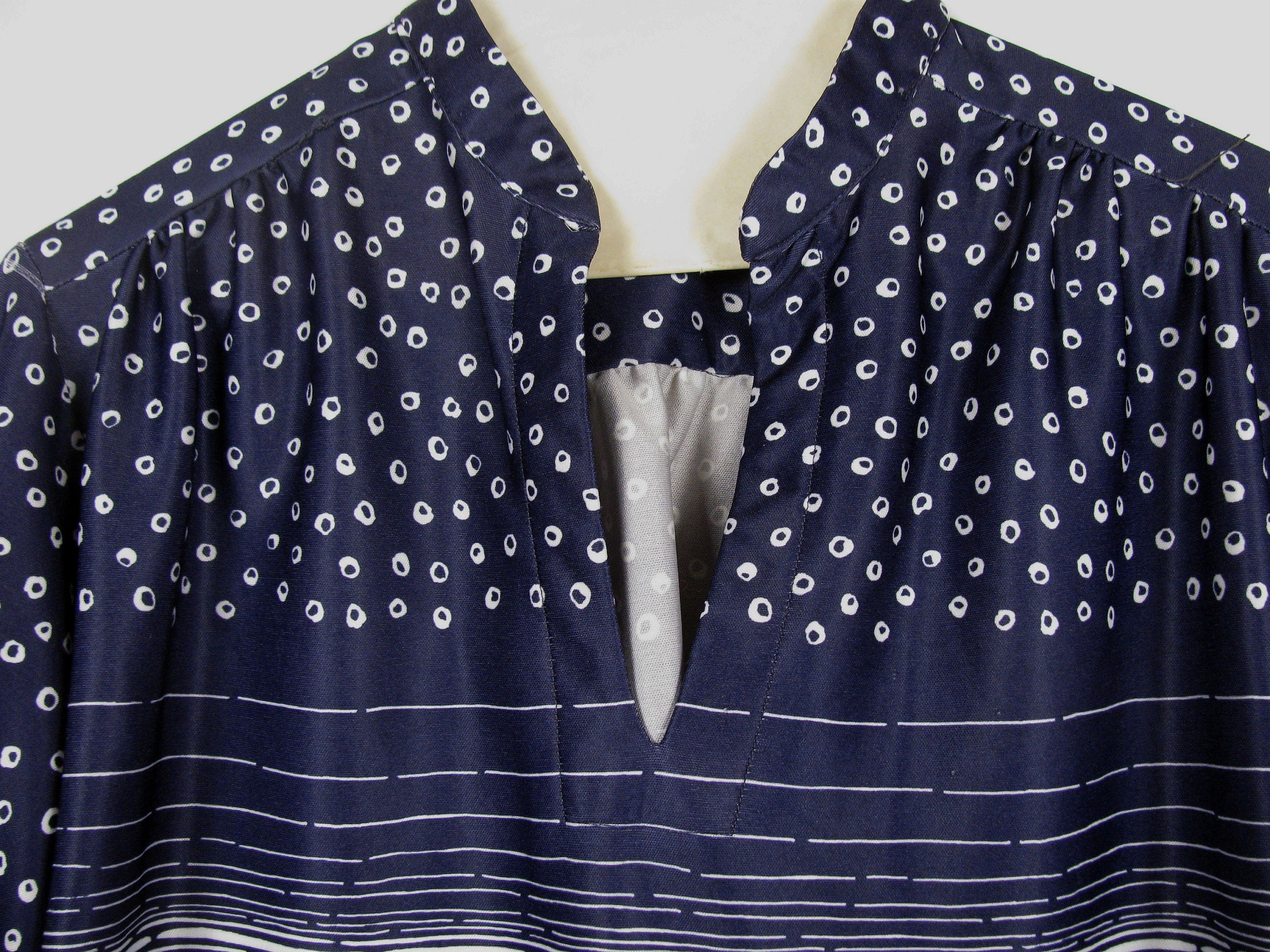 Vintage 1970s Leo Paley Navy Blue and White Tunic Blouse With - Etsy