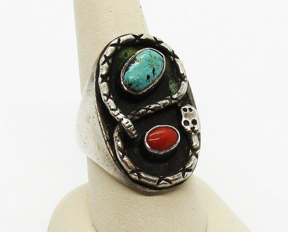 1940s Vintage Native American Silver Brutalist Ri… - image 1