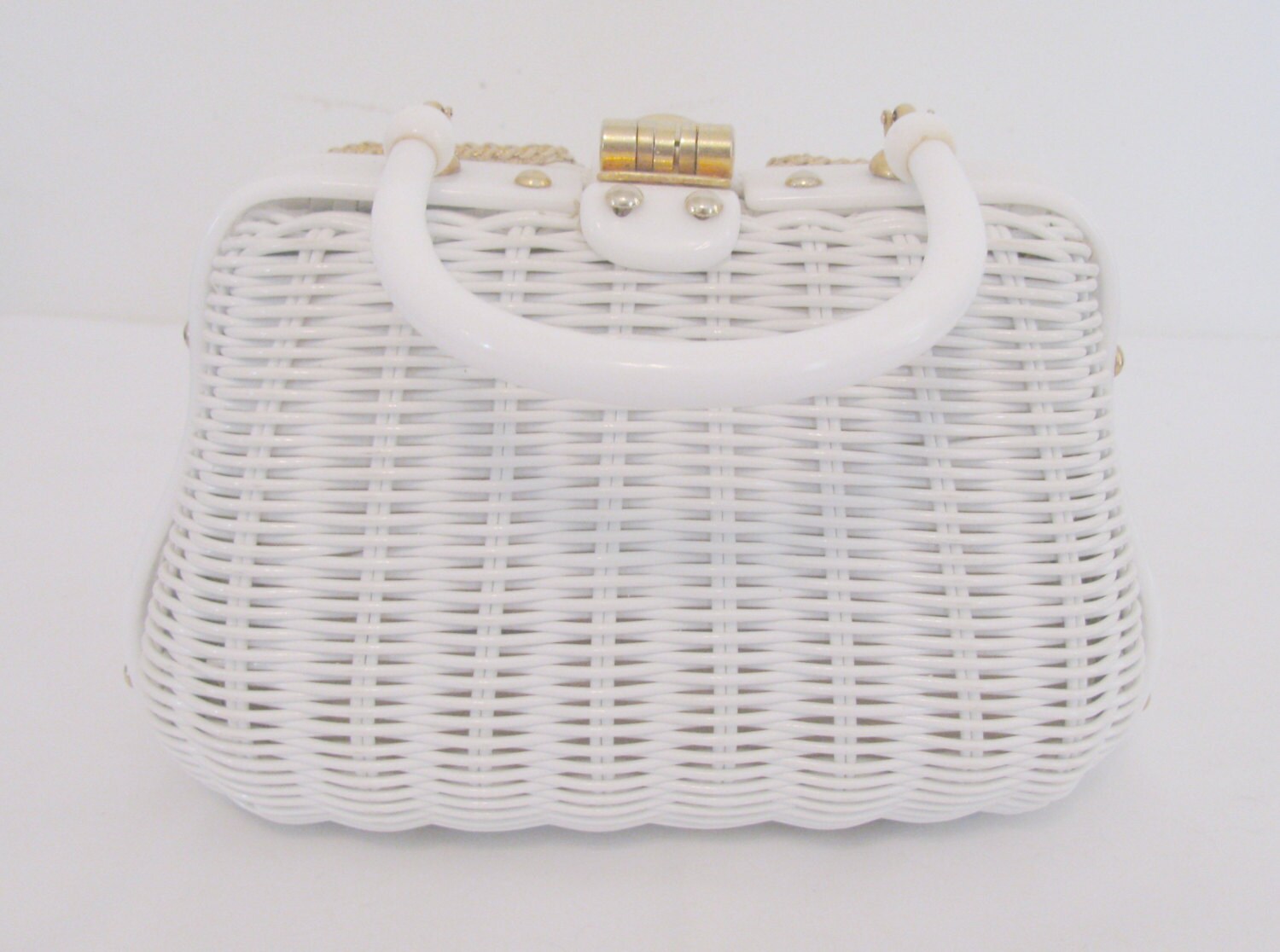 Sac à Main Vintage ADELE Miami Florida - Perles Blanches, Structure Rigide, Occasion