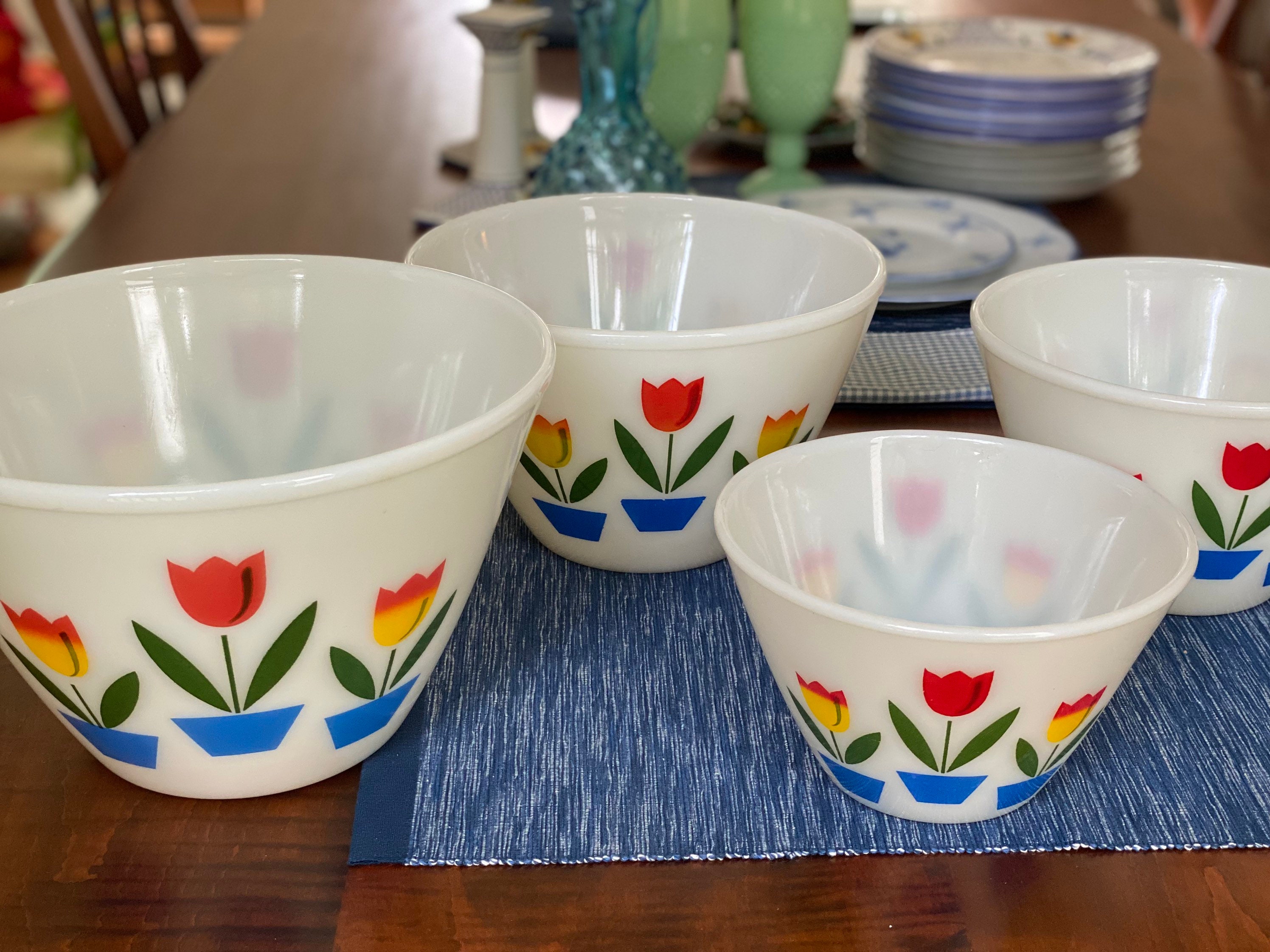 Anchor Hocking FireKing Tulip Bowl Set 4 bowls Etsy