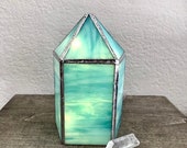 Turquoise Standing Crystal Point - Stained Glass Gemstone Suncatcher Light Lamp