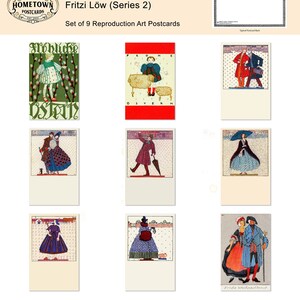 Cartoline d'arte Fritzi Löw (Serie 2) - Set di 9 cartoline artistiche di riproduzione Wiener Werkstätte *Spedizione gratuita negli Stati Uniti* - Design grafico vintage