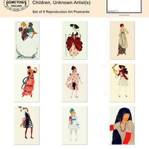 Cartões postais de arte para crianças, artistas desconhecidos - Conjunto de 9 cartões de arte de reprodução Wiener Werkstätte * Frete grátis para os EUA * - Design gráfico vintage