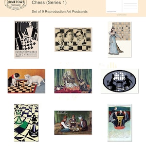 The Game of Chess (Serie 1) - Set di 9 carte d'artista *Spedizione gratuita negli Stati Uniti* - Design grafico vintage