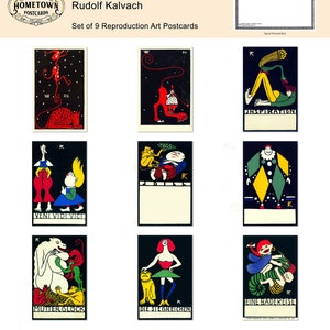 Rudolf Kalvach-kunstpostkaarten - Set van 9 Wiener Werkstätte-reproductiekaarten *gratis verzending in de VS* - vintage grafisch ontwerp