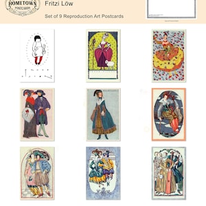Cartoline d'arte Fritzi Löw - Set di 9 cartoline artistiche di riproduzione Wiener Werkstätte *Spedizione gratuita negli Stati Uniti* - Design grafico vintage