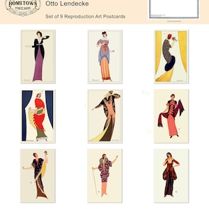 Otto Lendecke Kunst Postkarten - 9er Set Wiener Werkstätte Reproduktion Kunstkarten * Kostenloser Versand in die USA * - Vintage Grafikdesign