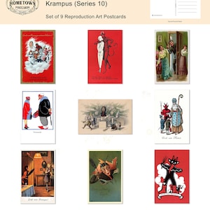 Krampus (Serie 10) Seltene antike Grußpostkarten - Set von 9 Reproduktionskarten * Kostenloser US-Versand* - Vintage Grafikdesign