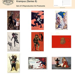 Zeldzame antieke wenskaarten Krampus (serie 8) - Set van 9 reproductiekaarten *gratis verzending in de VS* - vintage grafisch ontwerp