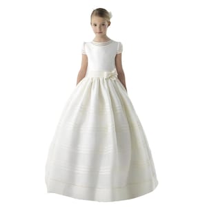 Ivory or White Satin Flower Girl or First Communion Dress