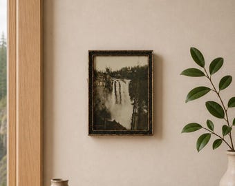 Asahel Curtis Snoqualmie Falls Print, Vintage Framed Pacific Northwest Photograph, Washington Waterfall Art