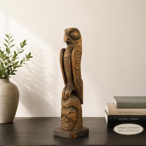Abner Johnson Tlingit Wood Carving 11.25” Vintage Northwest Coast Totem Figure Alaska Native Art Cedar Sculpture