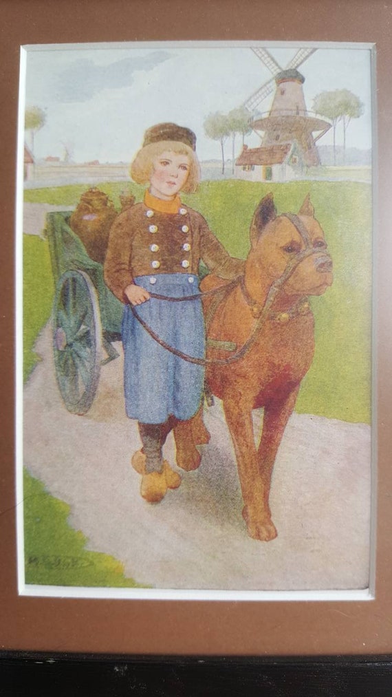 Antique Book Plate of Two Dogs-Clinker the Half Breed Dog /& a Terrier Bitch