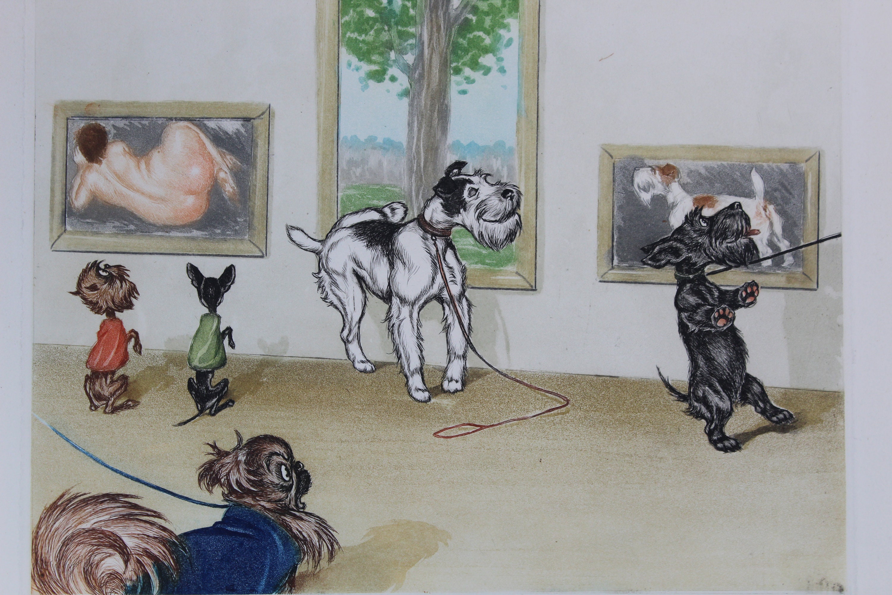Rare Original Etching Boris O'klein Dogs at the Museum - Etsy