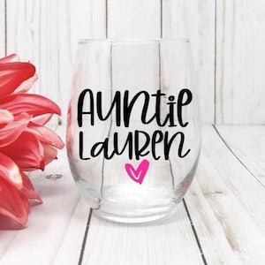 Personalized Auntie Stemless Wine Glass, Pregnancy Reveal Gift For Sister, Gift Idea For Aunt, Aunt Merch
