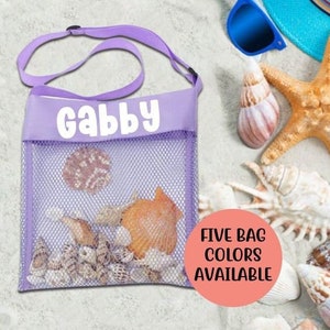 Personalized Kids Sea Shell Bag, Personalized Kids Beach Bag, Beach Shell Mesh Bag, Kids Beach Accessories, Kids Beach Party Favors