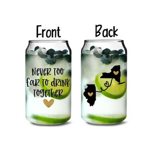 Never Too Far To Drink Together, Long Distance Friend Gift, Long Distance Friendship, Can Glass, Gift Idea For Friend, Can Shaped Glass