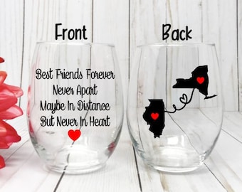 Best Friends Forever Wine Glass, Long Distance Friendship, Gift Idea For Friend, Long Distance Gift, Custom Friend Gift