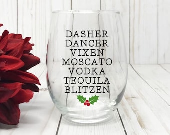 Christmas Wine Glass, Personalized Christmas Wine Glass, Holiday Wine Glass, Secret Santa Gift, Christmas Party Gift, Christmas Wine Glasses