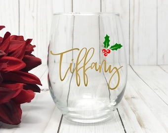 Christmas Wine Glass, Personalized Christmas Wine Glass, Holiday Wine Glass, Secret Santa Gift, Christmas Party Gift, Christmas Wine Glasses