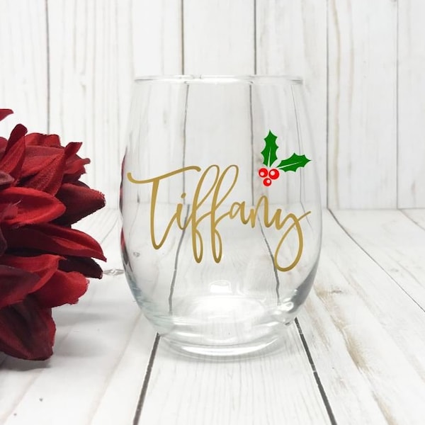 Christmas Wine Glass, Personalized Christmas Wine Glass, Holiday Wine Glass, Secret Santa Gift, Christmas Party Gift, Christmas Wine Glasses