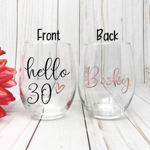 30th Birthday Gift For Women, Hello 30, 30th Birthday For Her, Personalized 30th Birthday Wine Glass, Dirty Thirty