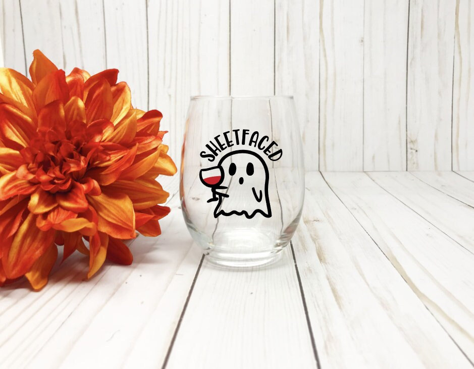 Verre à vin sans pied en forme de feuille fantôme, cadeau d'Halloween amusant, idée cadeau pour hôtesse, décoration d'Halloween