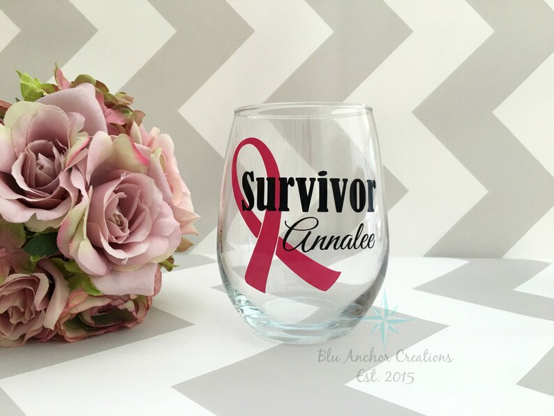 Survivor Wine Glass Breast Cancer Survivor Wine Glass Cancer Etsy