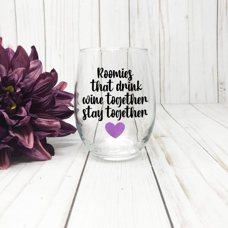Roommate Stemless Wine Glass, Roommate Gift Idea, Roommate Christmas Gift, Roomie Gift, Roomie Wine Glass, Funny Best Friend Gift image 1