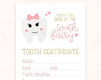 Tooth Fairy Certificate / DIGITAL / Tooth Fairy Printable / Tooth Fairy Receipt / Girls Tooth Fairy Print / Certificate from Tooth Fairy