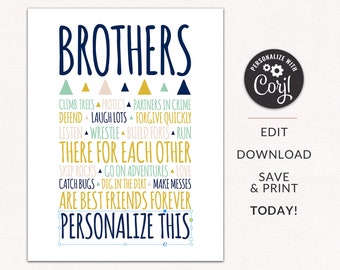 Brothers Print / Brothers Sign / DIGITAL / Aztec Print / Brother Print / Brothers Printable / Brothers Room Decor / Brothers Rules Print