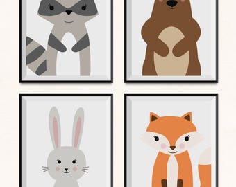 Forest Animal Nursery Prints / DIGITAL / Nursery Wall Art / Kids Wall Art / Forest Animals Print / Bear Nursery Print / Forest Nursery Print