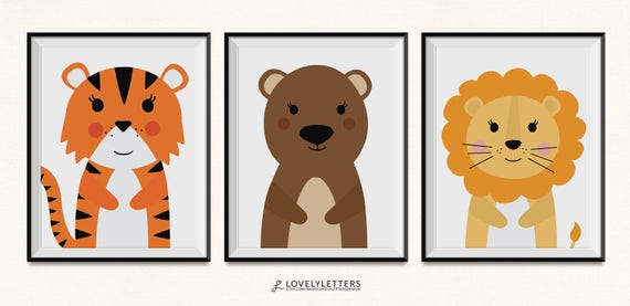 Animal Nursery Prints / DIGITAL / Nursery Wall Art / Kids Wall Art / Animal Room Printables / Bear Nursery Print / Nursery Printables Il_570xn
