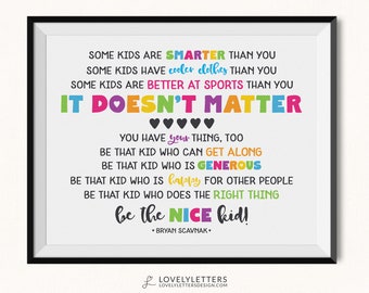 Be the Nice Kid Printable / DIGITAL / Classroom Motivational Print / Be The Nice Kid Print / Classroom Print / Motivational Art / Kids Print