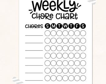 Weekly Chore Chart Printable / Chore Chart Print / DIGITAL / Kids Chore Chart / Monochrome Reward Chart / Weekly Chores / Kids Chores Print
