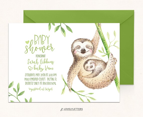 sloth baby shower invitations