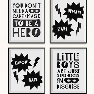 Superhero Print / Superhero Decor Set / DIGITAL Set of 4 / Superhero Printable / Hero Print / Hero Printable / Superhero In Disguise