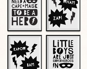 Superhero Print / Superhero Decor Set / DIGITAL Set of 4 / Superhero Printable / Hero Print / Hero Printable / Superhero In Disguise